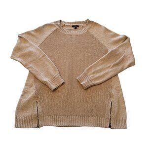 APT.9‎ Beige Knit Sweater Women's Size L W/ Side Zippers & Shimmer Threads